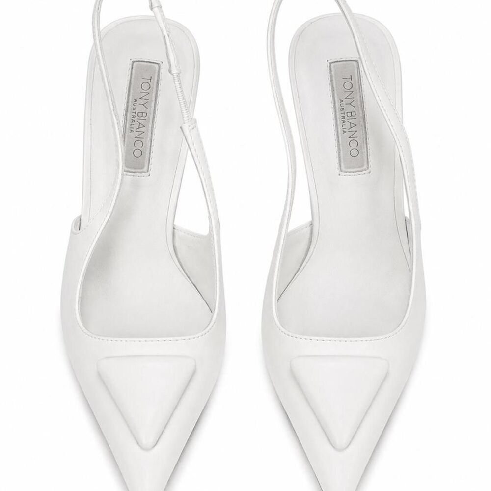 Tony Bianco White Leather Pointed Toe Slingback Heels US 9